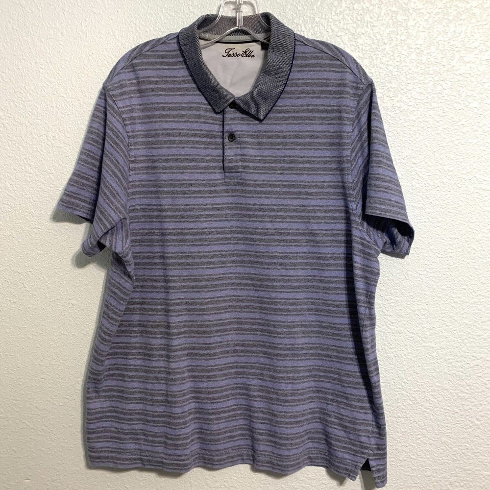Tasso Elba Men’s Polo Shirt 100% Cotton Blend Blue Size Large Short Sleeve